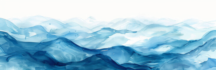Watercolor ocean waves banner with a blue and white background vector illustration - obrazy, fototapety, plakaty