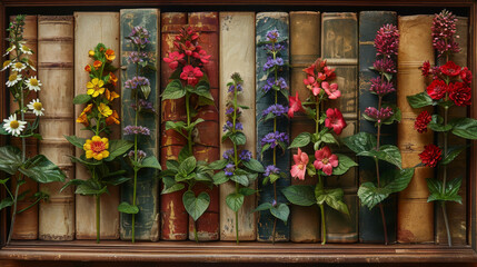A Tapestry of Flowers and Books, Blossoming Bindings - obrazy, fototapety, plakaty