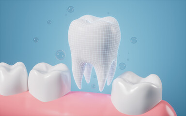 Human tooth model, tooth implantation, orthodontics, 3d rendering. - obrazy, fototapety, plakaty