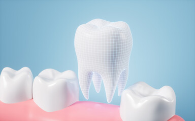 Human tooth model, tooth implantation, orthodontics, 3d rendering.