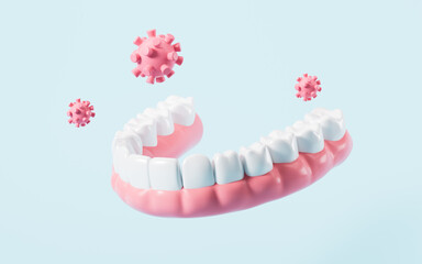 Human tooth and virus, bad breath, oral hygiene, 3d rendering.