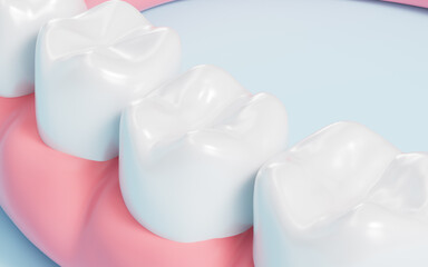 Human tooth model, white teeth, even teeth model, 3d rendering.