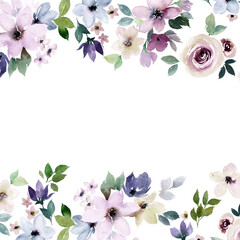 Watercolor floral border for design. Colorful template for wedding, birthday, invitation, card, easter