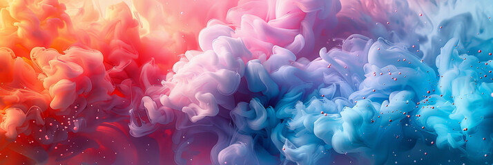 Fototapeta premium Close up of colorful ink clouds, colorful smoke clouds, rainbow smoke, pink blue red yellow purple smoke background