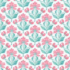 Seamless floral pattern. Decorative watercolor background. Print for textiles, packaging. Handmade.