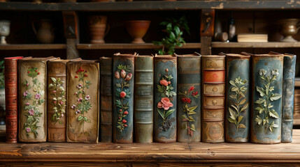 Timeless Botanical Elegance Captured In Antique Book Spines