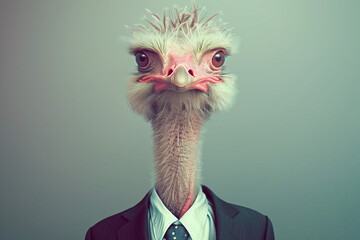 portrait of an ostrich dressed like a man in a suit