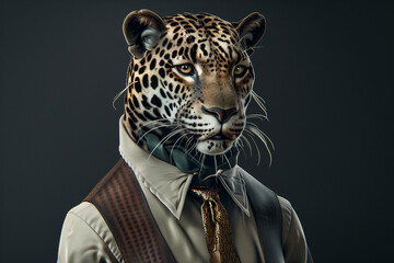 leopard is dressed in pants and a tie