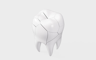 Human tooth model, tooth cracking, oral rehabilitation, 3d rendering.