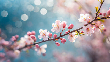 Close-up of pink blossoms. Beautiful flowers. Spring season. Blurred bokeh on backdrop.