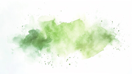 Abstract drawing in green watercolor, a smear of paint on a white background