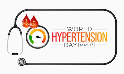 World Hypertension day is observed every year on May 17th. High blood pressure, also called hypertension, is blood pressure that is higher than normal. Vector illustration.
