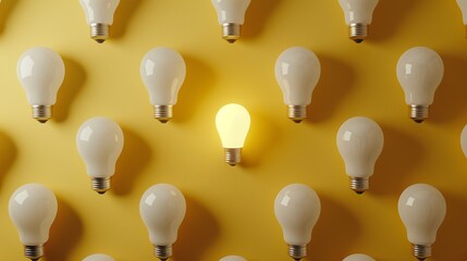 AI generated illustration of light bulbs on a vibrant yellow background