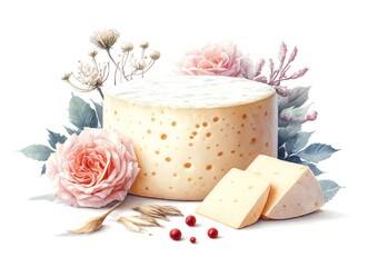 Watercolor Painting of Asiago Cheese