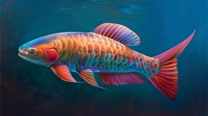 A colorful cartoon illustration of a solitary fish swimming in an aquarium with a white background and blue hues, surrounded by underwater elements, including water, sea creatures, and marine life