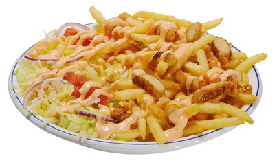 Chicken teller mit Pommes und sauce