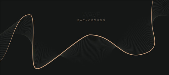 Stylized line art background design with black and golden wavy lines. Design elements of science and technology elements with line design. Vector illustration of black and golden wave lines.
