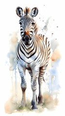 AI generated illustration of a watercolor painting of a zebra on a white background
