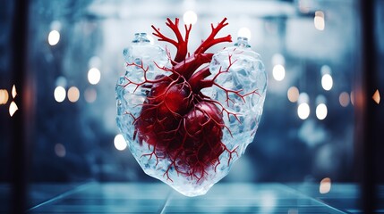 AI generated illustration of a heart-shaped object with a transparent plastic casing - obrazy, fototapety, plakaty
