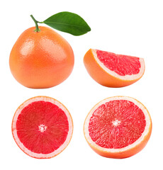 Fresh ripe grapefruits isolated on white, set