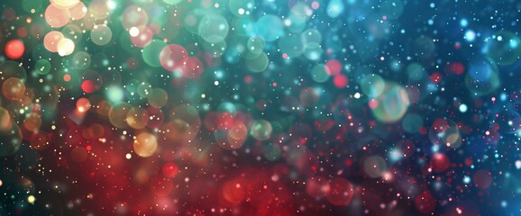 Fototapeta na wymiar Abstract background with bokeh lights and falling snowflakes. Colorful lights on a dark blue, red, and green background. This could be a New Year's or Christmas illustration