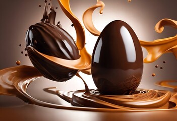 AI generated illustration of a chocolate in Easter egg in chocolate splashes