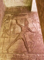 Temple of Ramses in Abu Simbel, Egypt with its hieroglyphics and antiquities