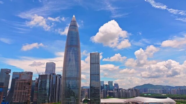 Aerial timelapse of panoramic city skyline in Shenzhen 