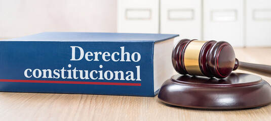 A law book with a gavel - Constitutional law in spanish - obrazy, fototapety, plakaty