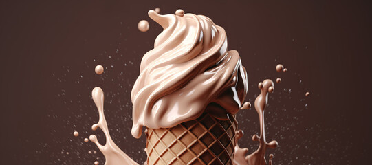 splash of vanilla chocolate cone ice cream 69 - obrazy, fototapety, plakaty