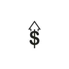  Investment growth icon  on white background .Money symbol with stretching arrow up. rising prices.