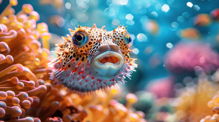 Bright colored puffer fish