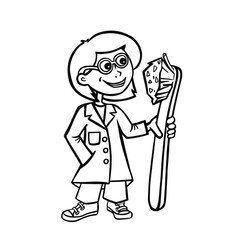 Dentist and big toothbrush, oral hygiene outline vector