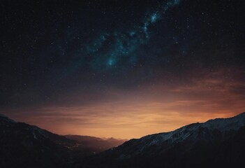 AI generated illustration of a breathtaking view of a nighttime valley with majestic mountains