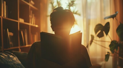 Person holding up a book with sunlight shining through, AI-generated. - obrazy, fototapety, plakaty