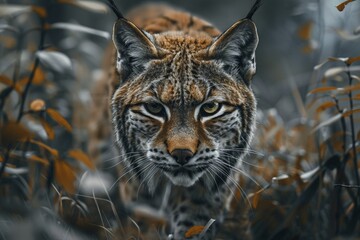 Naklejka premium A fearsome hunter stalking its prey through a dense forest, high-resolution, photographic style