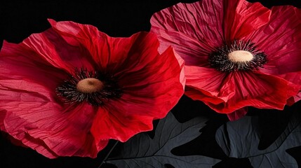 AI generated illustration of two red poppies on a dark background