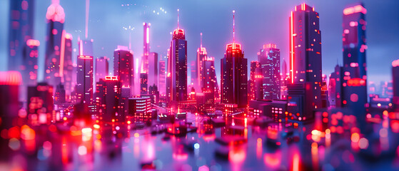 Nighttime Metropolis: Vibrant Lights and Reflections Painting the Urban Landscape, Showcasing the Dynamic Life of the City