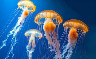 Jellyfish swimming in the sea - obrazy, fototapety, plakaty