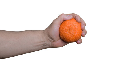 Hand of a western man holding a tangerine 