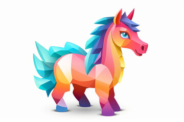 A vibrant and modern polygonal illustration of a mystical unicorn presented in a playful and colorful style