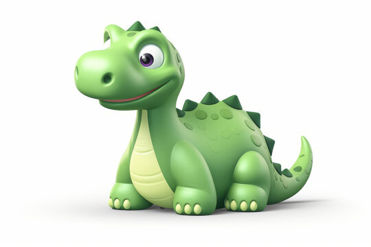 Adorable baby dinosaur cartoon character in pastel colors sitting and smiling sweetly, perfect for kids' content