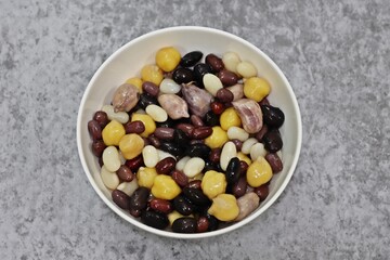 Naklejka na ściany i meble Boil Mixed Nuts, Tiger Stripe Peanut, Navy bean, Black turtle bean, Kidney bean and Chickpea