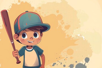 Little Kid Boy Holding Baseball Bat and Wearing a Cap and Uniform and Feeling Happy