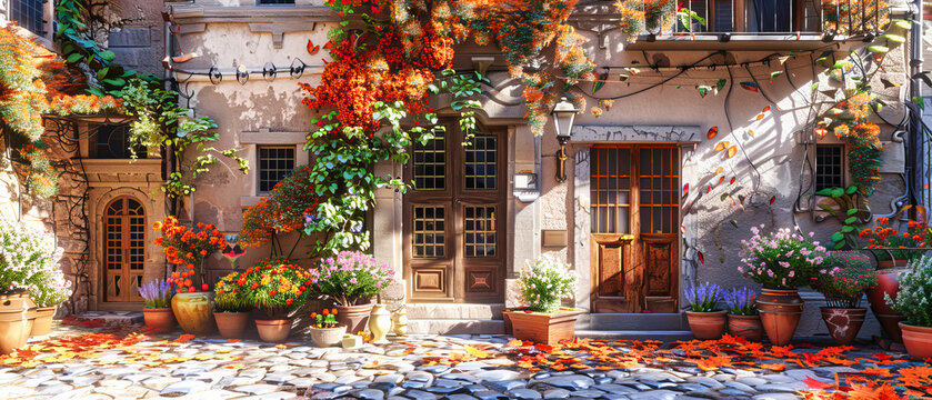 Fototapeta Old Town Street in Provence, Timeless Charm of French Village Architecture, Serene Vacation Spot