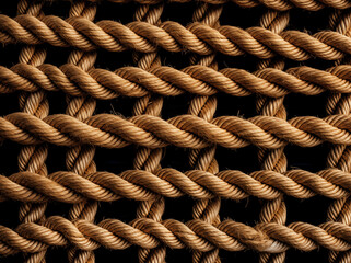 Close-up of intertwined thick brown ropes, texture background, perfect for themes of strength, unity, and craftsmanship.