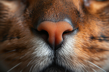 Close-up of ginger cat's nose, fine whisker details, perfect for pet care and animal beauty themes.