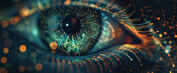 Abstract eye with digital data and technology background, futuristic concept of cyber security or vision in the cyberspace world - obrazy, fototapety, plakaty