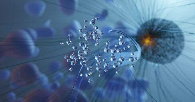 Squalene rotating molecular 3d structure ball-and-stick model, looped video triterpene