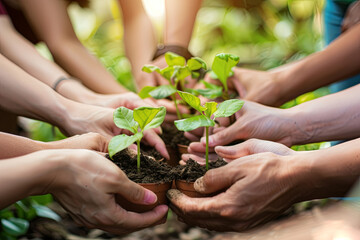 Fototapeta premium People Hands Cupping Plant Nurture Environmental ,save the world